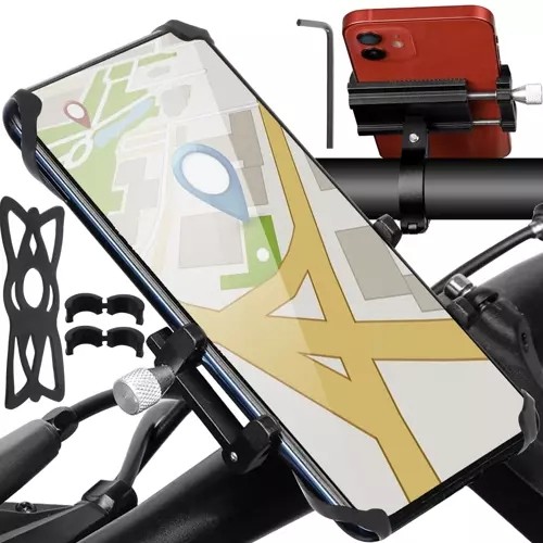 Suport telefon, montare ghidon bicicleta, antiaderent, universal, reglabil, buton reglare, aluminiu, 4,5x8x8 cm, negru - imagine 17